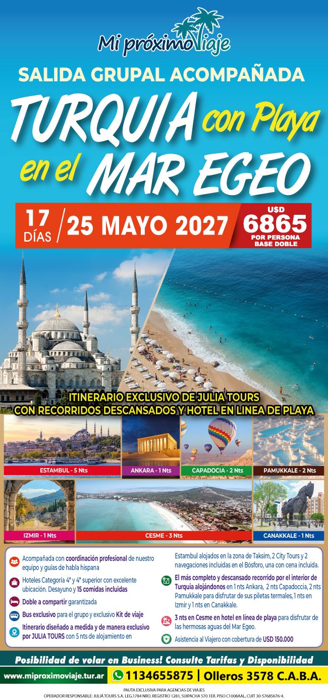 TURQUIA CON PLAYA EN EL MAR EGEO - SALIDA GRUPAL ACOMPAÑADA | 25 DE MAYO 2027